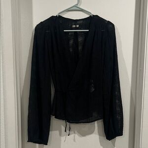 Reformation Black Sheer Wrap Blouse